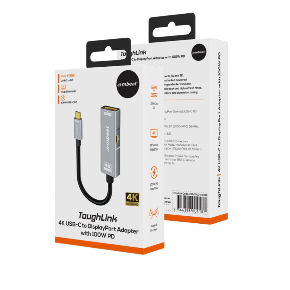 mbeat Tough Link USB-C to DisplayPort Adapter 4K 100W PD - Space Grey 