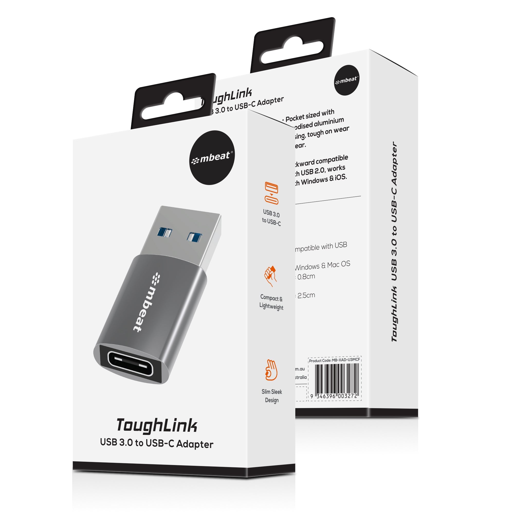 mbeat Elite USB-A to USB-C Adapter - USB 3.0 5Gbps - Space Grey MBEAT