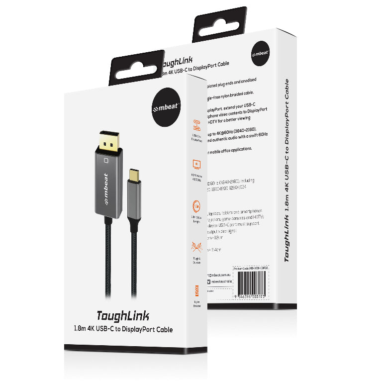 mbeat Tough Link 4K USB-C to DisplayPort Cable | 1.8m 