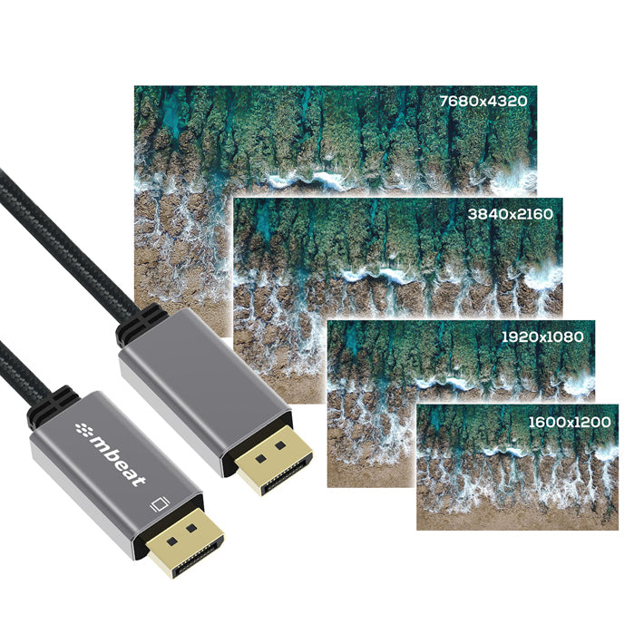 Tough Link 1.8m DisplayPort 1.4 Cable for 8K 4K Gaming - Space Grey