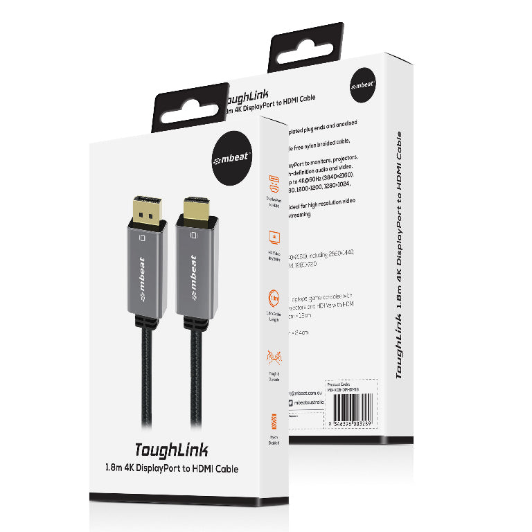 mbeat Tough Link 1.8m DisplayPort to HDMI Cable 4K 60Hz