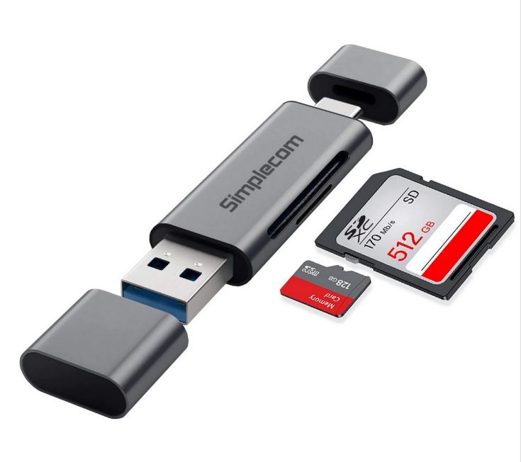 Simplecom USB-C & USB-A SD/MicroSD Card Reader - SuperSpeed 5Gbps Simplecom