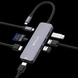 Verbatim USB-C Pro Multiport Hub 8 Ports, 2x HDMI 8K30+4K30 dual display, 3x USB-A 3.2 Gen1, SD + microSD, USB