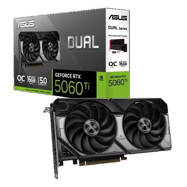 ASUS Dual GeForce RTX™ 5060 Ti 16GB - Black OC Edition, NVIDIA®, GDDR7, 4608 CUDA Cores, 28Gbps, 128-bit, PCIe
