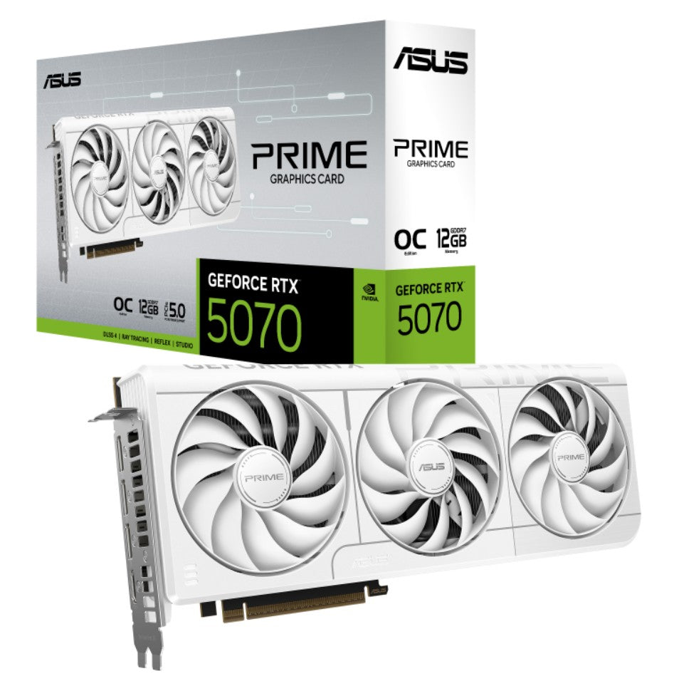 ASUS PRIME GeForce RTX™ 5070 12GB - White OC Edition, NVIDIA®, GDDR7, 6144 CUDA Cores, 28Gbps, 192-bit, PCIe 5