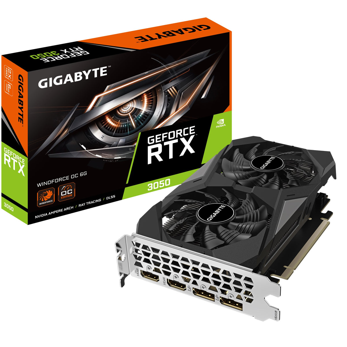 Gigabyte nVidia GeForce RTX™ 3050 WINDFORCE OC V2 6G, 1477 MHz, CUDA 2304, 14000 MHz, GDDR6, 96 bit - GV-N3050WF2OCV2-6GD