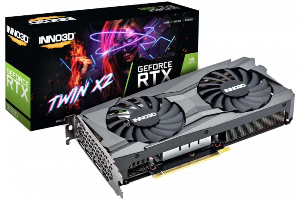 INNO3D nVidia GeForce RTX 3060 TWIN X2 12G GDDR6, 1777MHz Boost Clock, RAM 15Gbps, 3xDP. 1xHDMI, 240x120mm x 2