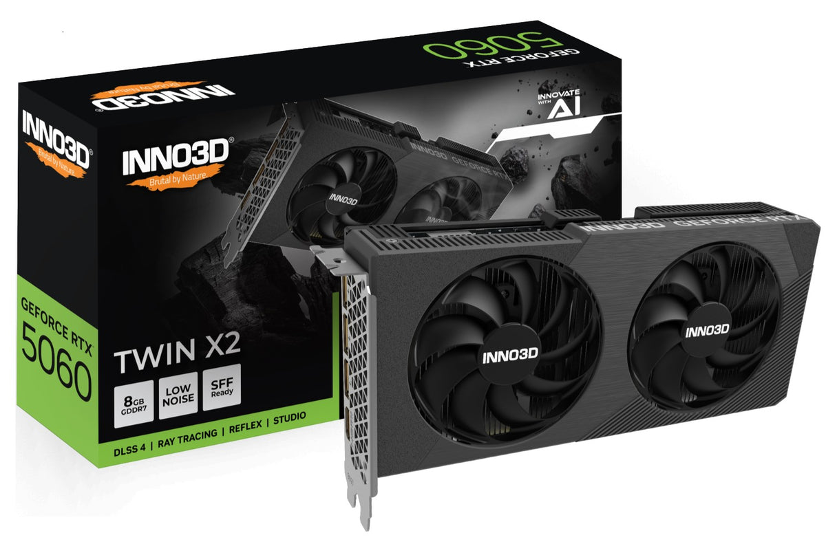 INNO3D nVidia GeForce RTX 5060 TWIN X2 8GB GDDR7, 2497MHz Boost Clock, RAM 28Gbps, 3xDP, 1xHDMI 225x116x41mm N