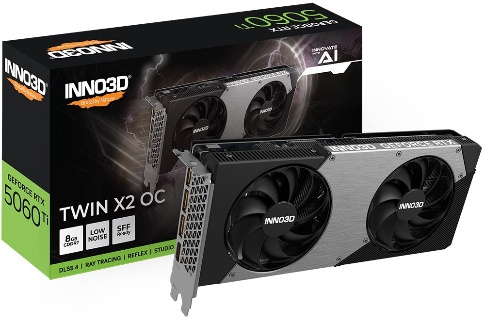 INNO3D nVidia GeForce RTX 5060 Ti TWIN X2 OC 8GB GDDR7, 2602MHz Boost Clock, RAM 28Gbps, 3xDP, 1xHDMI, 250x116