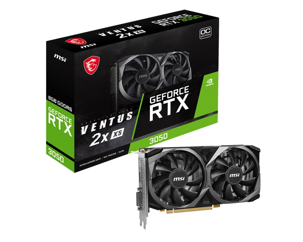 MSI nVidia Geforce RTX 3050 VENTUS 2X XS 8G OC Video Card, 1807 MHz Boost Clock, GDDR6, PCI-E 4.0, 3x DisplayP