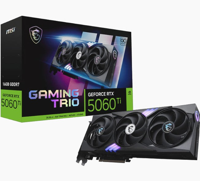 MSI nVidia GeForce RTX™ 5060 Ti 16G GAMING TRIO OC, PCI Express® Gen 5x16, Boost: 2647 MHz, CUDA 4608 Units, 1