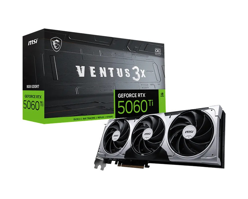 MSI nVidia GeForce RTX™ 5060 Ti 8G VENTUS 3X OC, PCI Express® Gen 5 x 16, Boost: 2602 MHz, CUDA 4608 Units, 8G