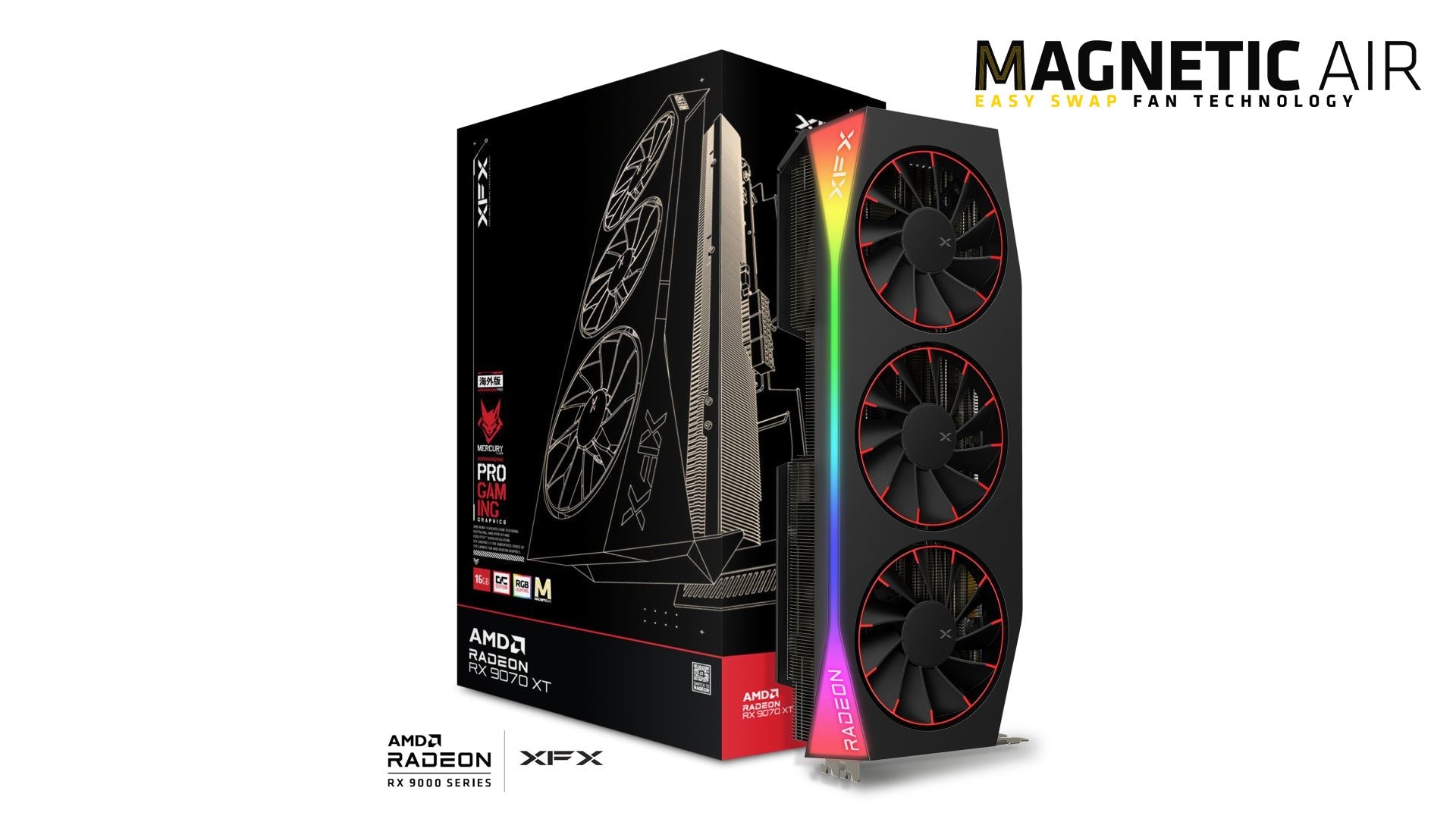 XFX Mercury AMD Radeon RX 9070XT OC Magnetic Air Edition with RGB 16GB GDDR6, HDMI 3xDP, AMD RDNA™ 4 (97TMARGB9) XFX