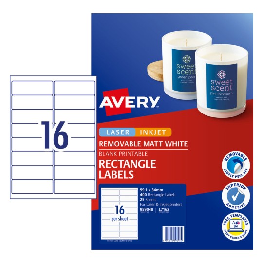 Avery AV L7162 Labels - 16 Per Sheet | Laser & Inkjet | 25 Sheet Pack