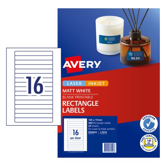 Avery L7674 Laser Shipping Labels - 16 Per Sheet, 25 Pack 