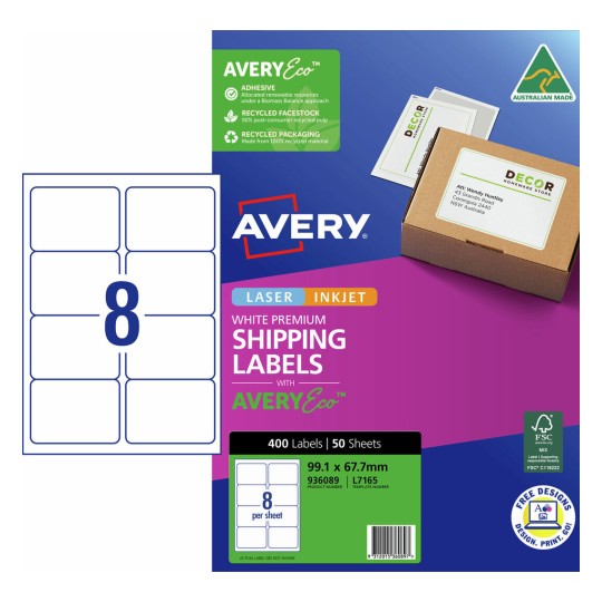 Avery L7165 Inkjet Labels - 8 Labels Per Sheet - 50 Sheets 